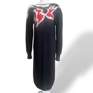 Vtg JOHN RICHARD Sweater Dress Angora Sz M Zig Zag Lightning 80s New Wave Punk